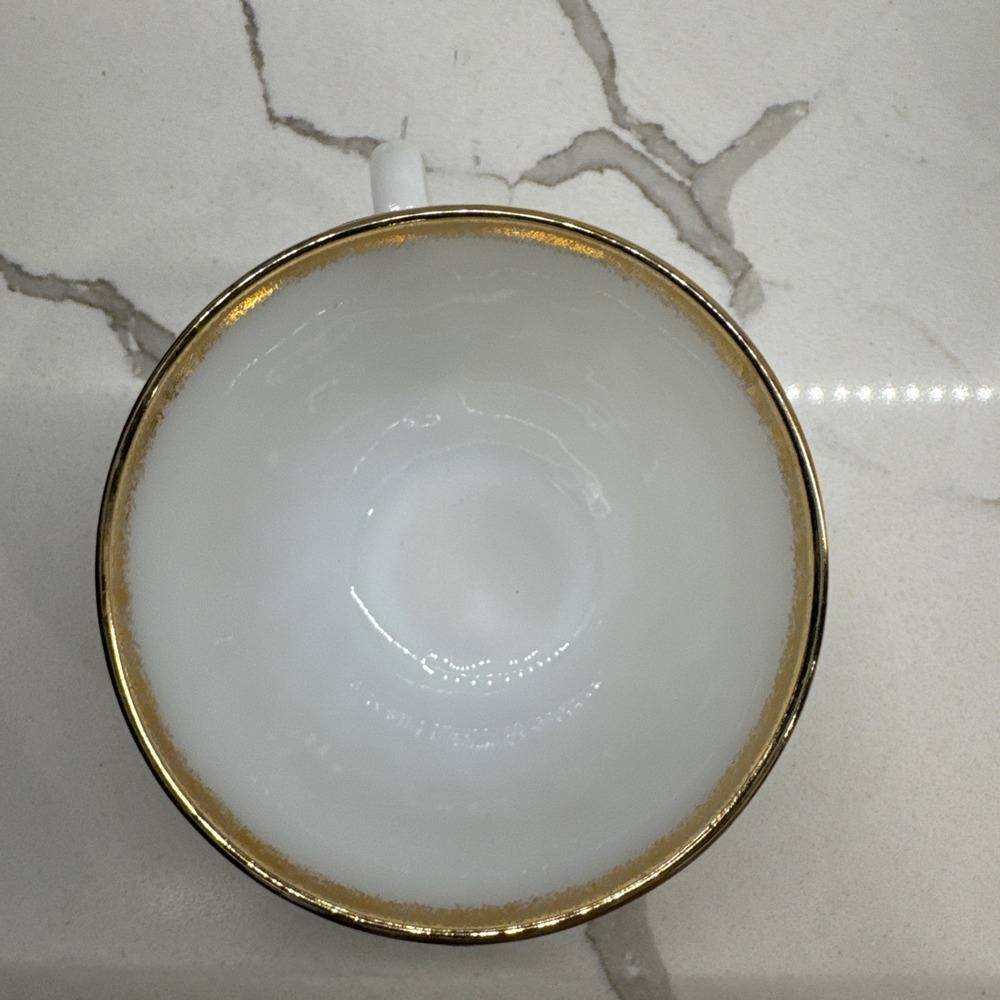 Fire King Anchor Hocking White Swirl with Gold Coffee Cup Tea Cup - Picture 2 of 4